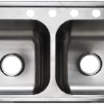 Plumbing Stainless Steel Double Sink 33″ x 19″ x 7″, Self Rim, 4 Faucet Holes on 4″ Centers